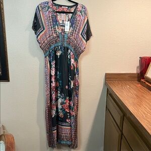 Johnny Was Silk “Brenda”Multicolor Floral Maxi Dress